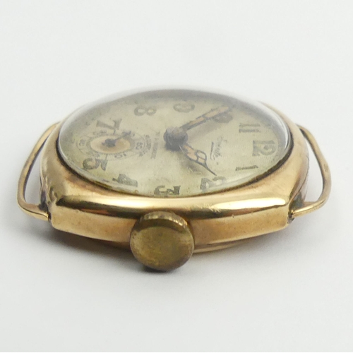 139 - Gents 9ct gold Everite manual wind watch, Birm. 1932, 18.1 grams gross, 31.6mm inc. button. Conditio... 