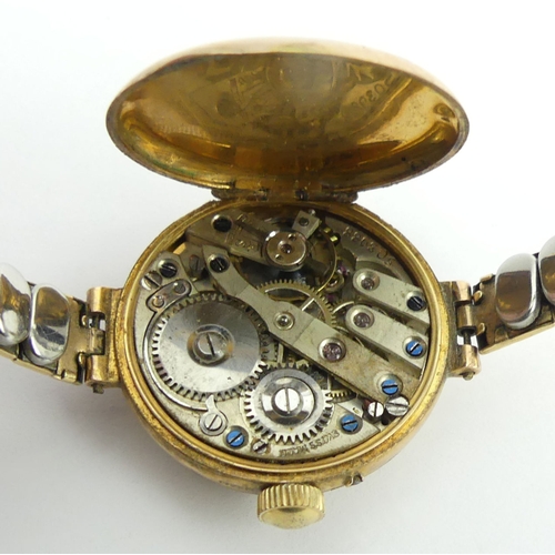 141 - 9ct gold Red 12 manual wind watch, case Birm. 1917, 29mm inc. button.