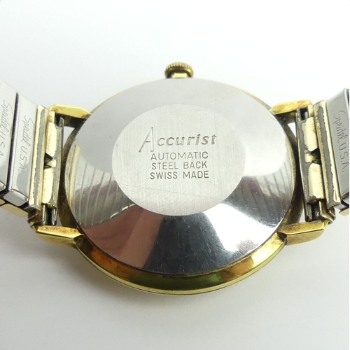 143 - Accurist gold plated 21 jewel automatic date adjust watch, 34.4mm inc. button. 
Condition Report: In... 