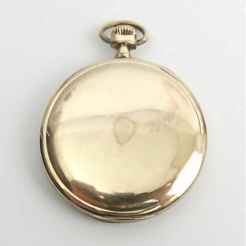 144 - Cyma gold plated open face pocket watch, 46 x 61mm. 
Condition Report: In good working order.