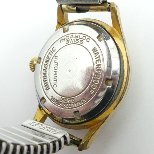 146 - Geneva 25 jewel automatic gold plated watch, 35mm inc. button. 
Condition Report: In working order.