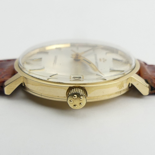 155 - 9ct gold Garrard Eternamatic date adjust gents watch on a Hirsch leather croc grain strap, 36.6mm in... 