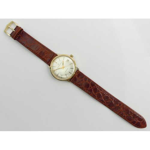 155 - 9ct gold Garrard Eternamatic date adjust gents watch on a Hirsch leather croc grain strap, 36.6mm in... 