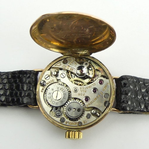 157 - Vintage 9ct gold ladies Prima movement Rolex watch on a Hirsch leather strap, 23.2mm inc. button.
Co... 