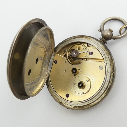 160C - Fine silver full Hunter pocket watch and Albert chain, watch 5cm x 7cm.