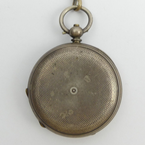 160C - Fine silver full Hunter pocket watch and Albert chain, watch 5cm x 7cm.