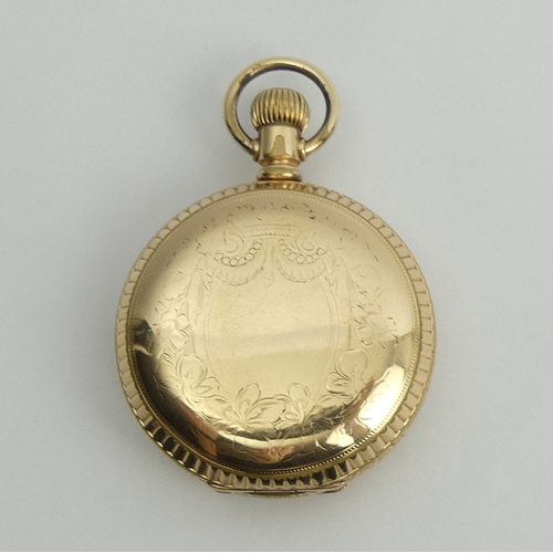 168 - Elgin gold plated full hunter pocket watch, 78mm x 55mm.