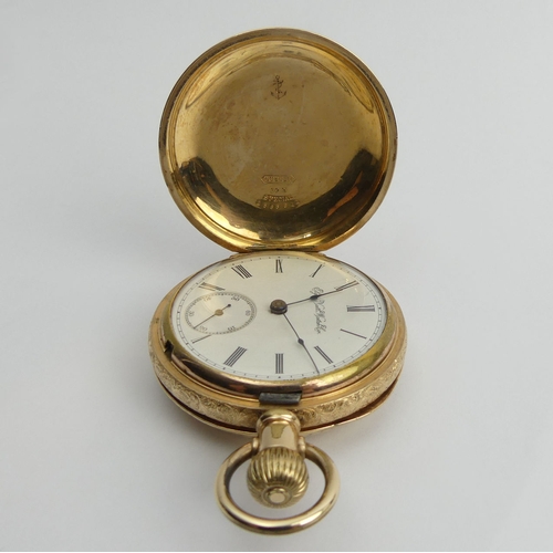 168 - Elgin gold plated full hunter pocket watch, 78mm x 55mm.