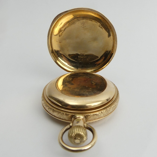 168 - Elgin gold plated full hunter pocket watch, 78mm x 55mm.