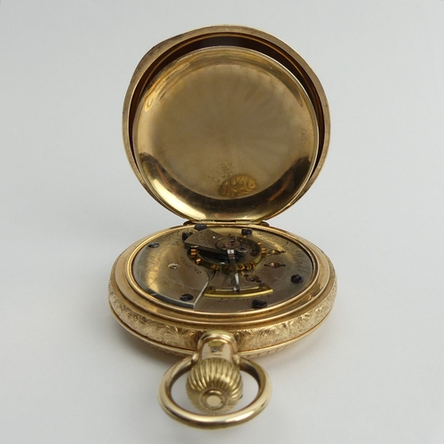 168 - Elgin gold plated full hunter pocket watch, 78mm x 55mm.