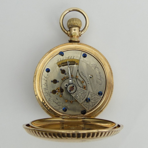 168 - Elgin gold plated full hunter pocket watch, 78mm x 55mm.