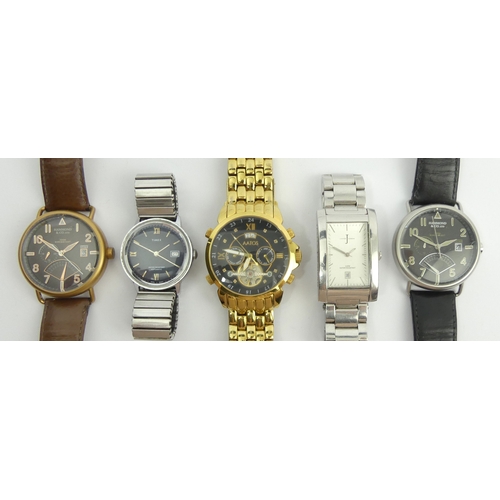 168A - Five gents watches including Timex, Aatos, and Hammond. UK Postage £12.