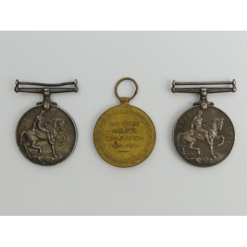 199 - World War I medals to 47363 Pte W G SPIBY, Manch Reg and 3654 Pte J B SPIBY Manch Reg.