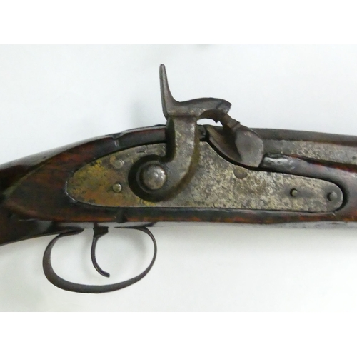 200D - 19th century percussion single 89cm barrel shotgun, obsolete calibre, 128cm overall.