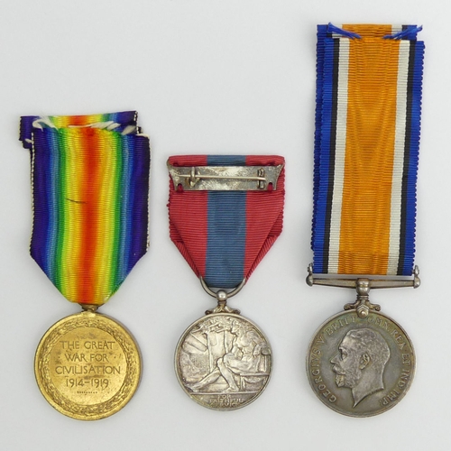 201 - Two World War I medals, 2741 Pte C H CHILDS, Herts YEO and a cased Faithful Service Medal, Clement H... 