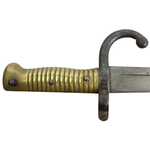 211 - French Chassepot socket bayonet and scabbard bayonet 70cm long, total length 71cm.