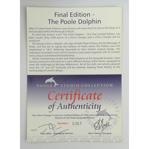 330 - Poole final edition The Poole Dolphin charger, boxed with C.O.A., 40cm.