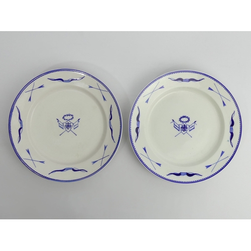 332 - A pair of Tournai blue and white French armorial porcelain plates, 24.5cm.