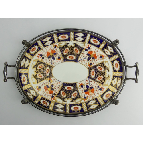 336 - 19th century Davenport Imari porcelain and silver plate tray, 45.5cm x 30cm.