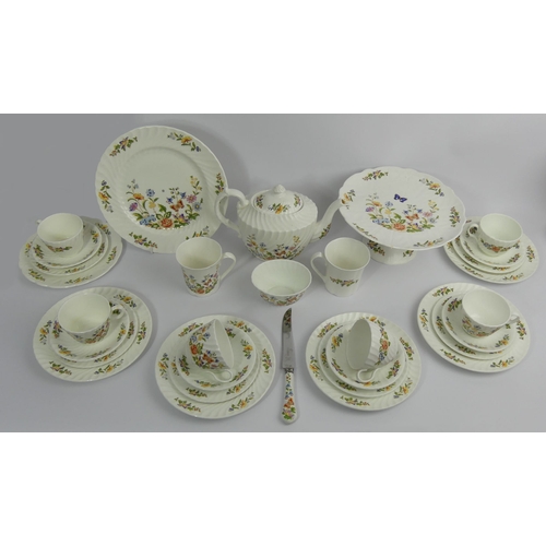 338 - Aynsley bone china tea set and plates, cottage garden design.