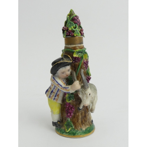 385 - 19th Century Dresden porcelain figural scent bottle and stopper, 8cm.