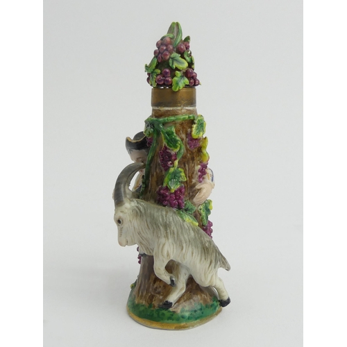 385 - 19th Century Dresden porcelain figural scent bottle and stopper, 8cm.