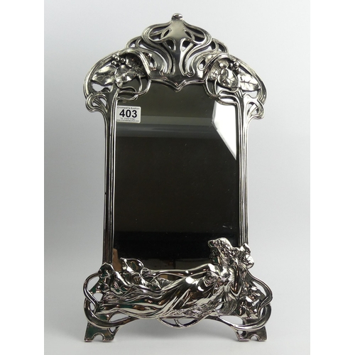 403 - Art Nouveau design easel back mirror, 51cm x 29cm.