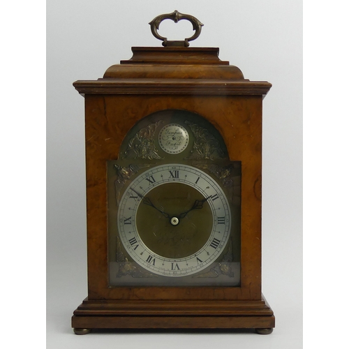 407 - Mappin & Webb Elliott burr walnut cased mantel clock, 28cm x 17cm.