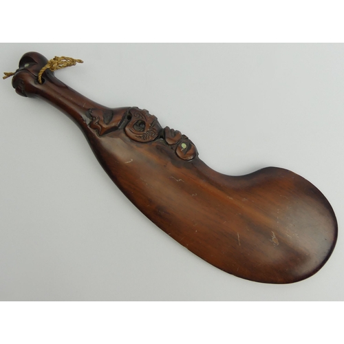 448 - Late 19th century carved Wahaika war club, Maori New Zealand, 40cm.