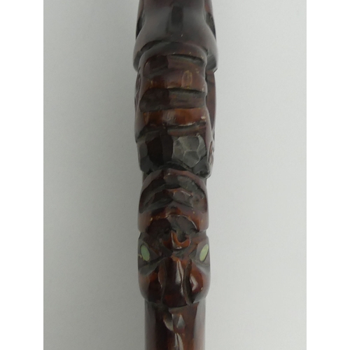 448 - Late 19th century carved Wahaika war club, Maori New Zealand, 40cm.