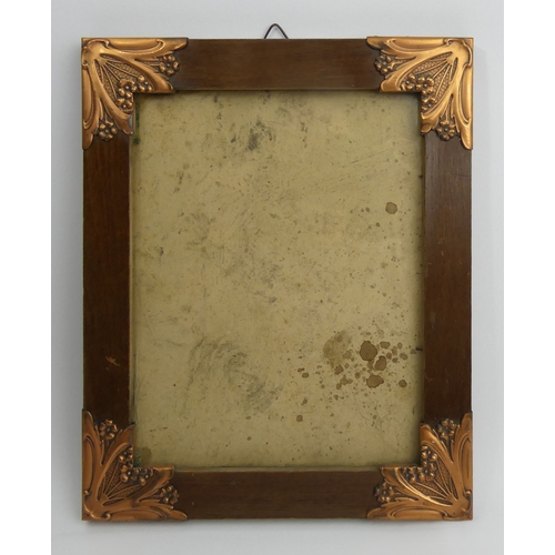 451 - Art Noveau picture frame, R Melcher Vienna, with applied copper corner mounts, 24cm x 28.5cm.