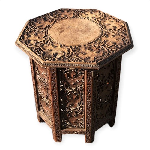 497 - Early 1900's carved hardwood Anglo-Indian occasional table. Collection only.