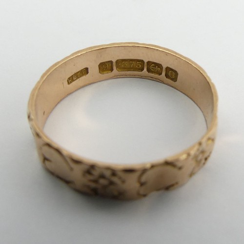 115 - Edwardian 9ct gold rose gold patterned wedding ring, Birm.1902, 2.2 grams, 5.1mm, size P 1/2.