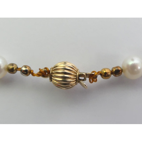 49 - 9ct gold and cultured pearl necklace, 14.8 grams, 46cm x 5.5cm.