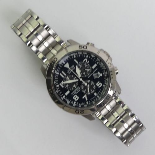 153 - Citizen Eco-Drive chronograph alarm WR200 titanium gents watch. 45 mm wide.
Condition report: In wor... 