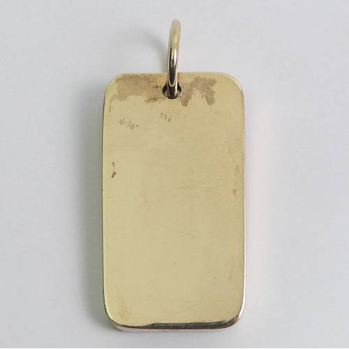 102 - 9ct gold ingot pendant, 29.3 grams, London 1977, 20mm x 35.6mm.