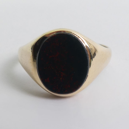 110 - 9ct gold bloodstone signet ring, 3.3 grams, 13mm, size Q.