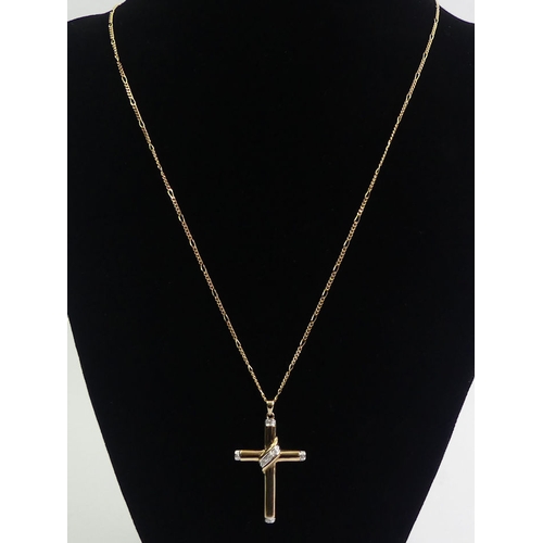 12 - 9ct gold diamond cross pendant and chain, 4.2 grams, cross 39mm x 22mm.