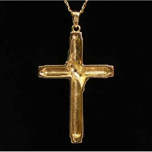 12 - 9ct gold diamond cross pendant and chain, 4.2 grams, cross 39mm x 22mm.