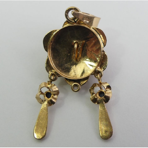 13 - 9ct gold and sapphire pendant, 2.1 grams, 35mm x 15mm.