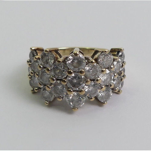 15 - 9ct gold diamond ring (approximately 3 carats), 6.3 grams, 12.4mm, size L.