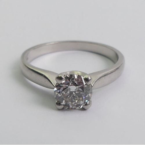 56 - Platinum and diamond solitaire ring, approx 1ct, G/H colour, 4.4 grams, 6mm, size N.