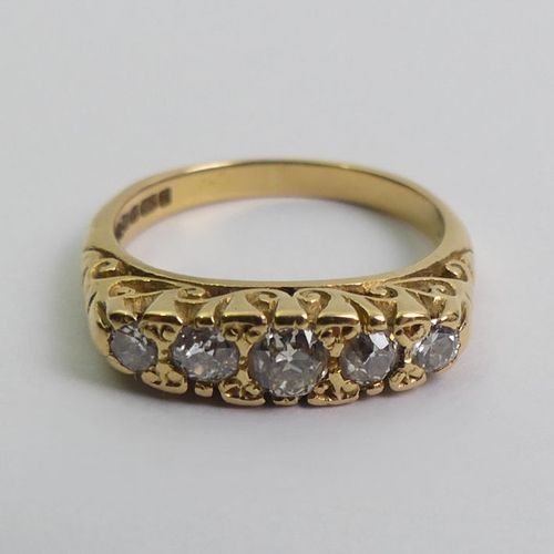 59 - 18ct gold five stone diamond ring, 4 grams, 4.6mm, size J 1/2.