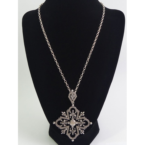 60 - Vintage Peruzzi Italian silver cross pendant and chain, 32.8 grams, cross 60mm x 82mm, chain 45cm.