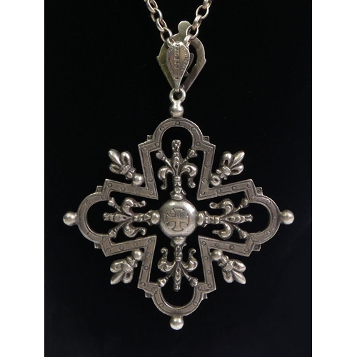 60 - Vintage Peruzzi Italian silver cross pendant and chain, 32.8 grams, cross 60mm x 82mm, chain 45cm.