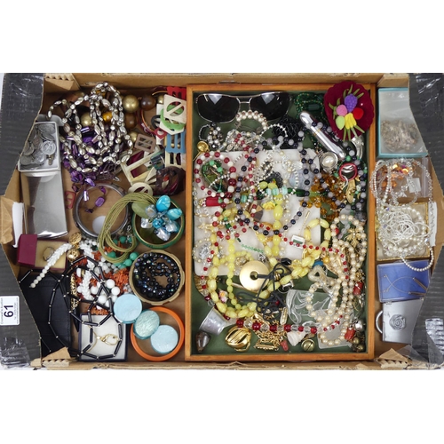 61 - A box of mixed costume jewellery including Murano glass and other necklaces.