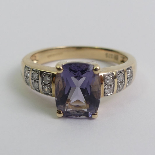 7 - 9ct gold tanzanite and diamond ring, 3.1 grams, 8.4mm, size N.