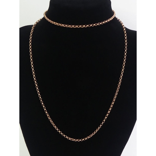 97 - 9ct rose gold belcher link chain necklace, 9.3 grams, 2.6mm, 68cm.