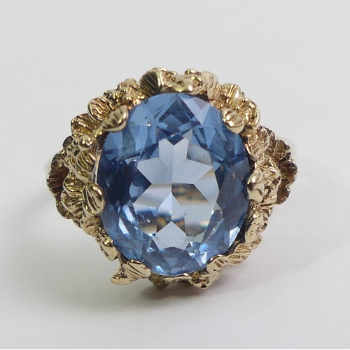 98 - 14ct gold (tested) blue topaz single stone ring, 5.1 grams, 15.5mm, size O.