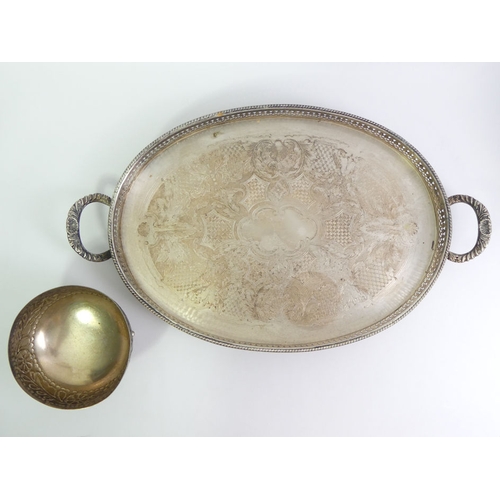 173 - A silver plate on copper gallery tray and a floral design 830 silver standard bowl, 195 grams, tray ... 